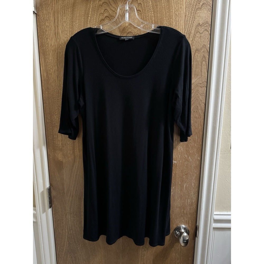 Eileen Fisher Dress Womens Black Swing T-Shirt Scoop Neck Short Sleeve Solid M/L